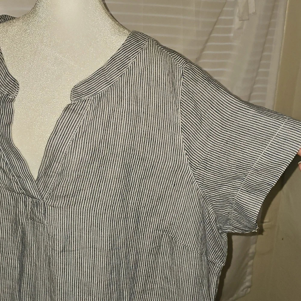 Tahari linen dress striped nautical casual pullover - Picture 3 of 6